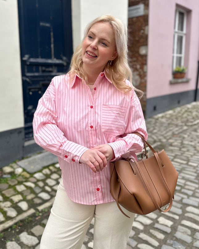 Pink Blouse Red Details