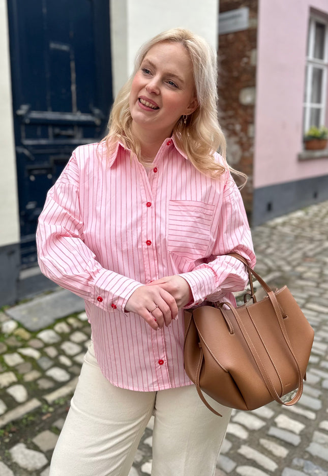 Pink Blouse Red Details