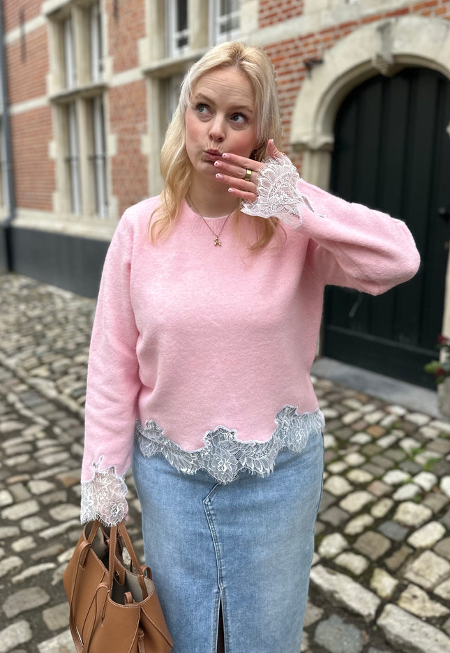 Basic Pink Knit Lace Detail