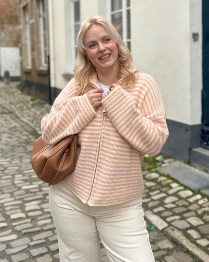 Julia Zip Cardigan Pink Yellow