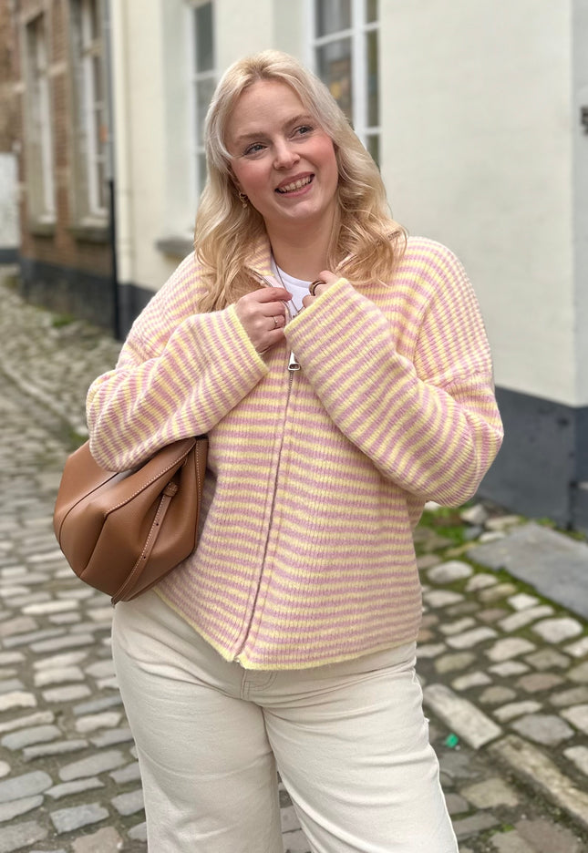 Julia Zip Cardigan Pink Yellow
