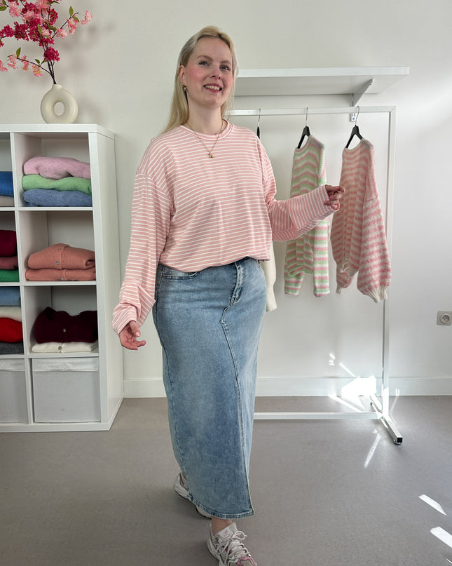 Striped Tee Light Pink White