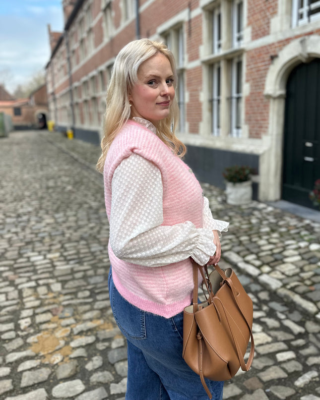Striped Sleeveless Cardigan Pink
