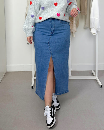 Light Wash Jeans Maxi Skirt
