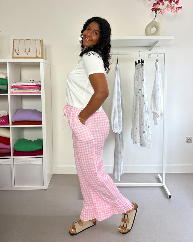 Checked Flowy Pants Pink