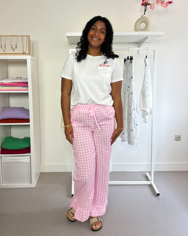 Checked Flowy Pants Pink