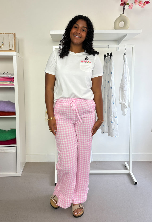 Checked Flowy Pants Pink