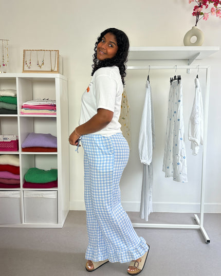 Checked Flowy Pants Blue