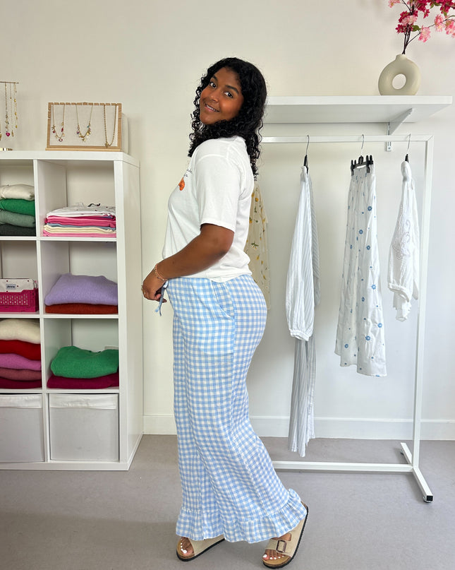 Checked Flowy Pants Blue