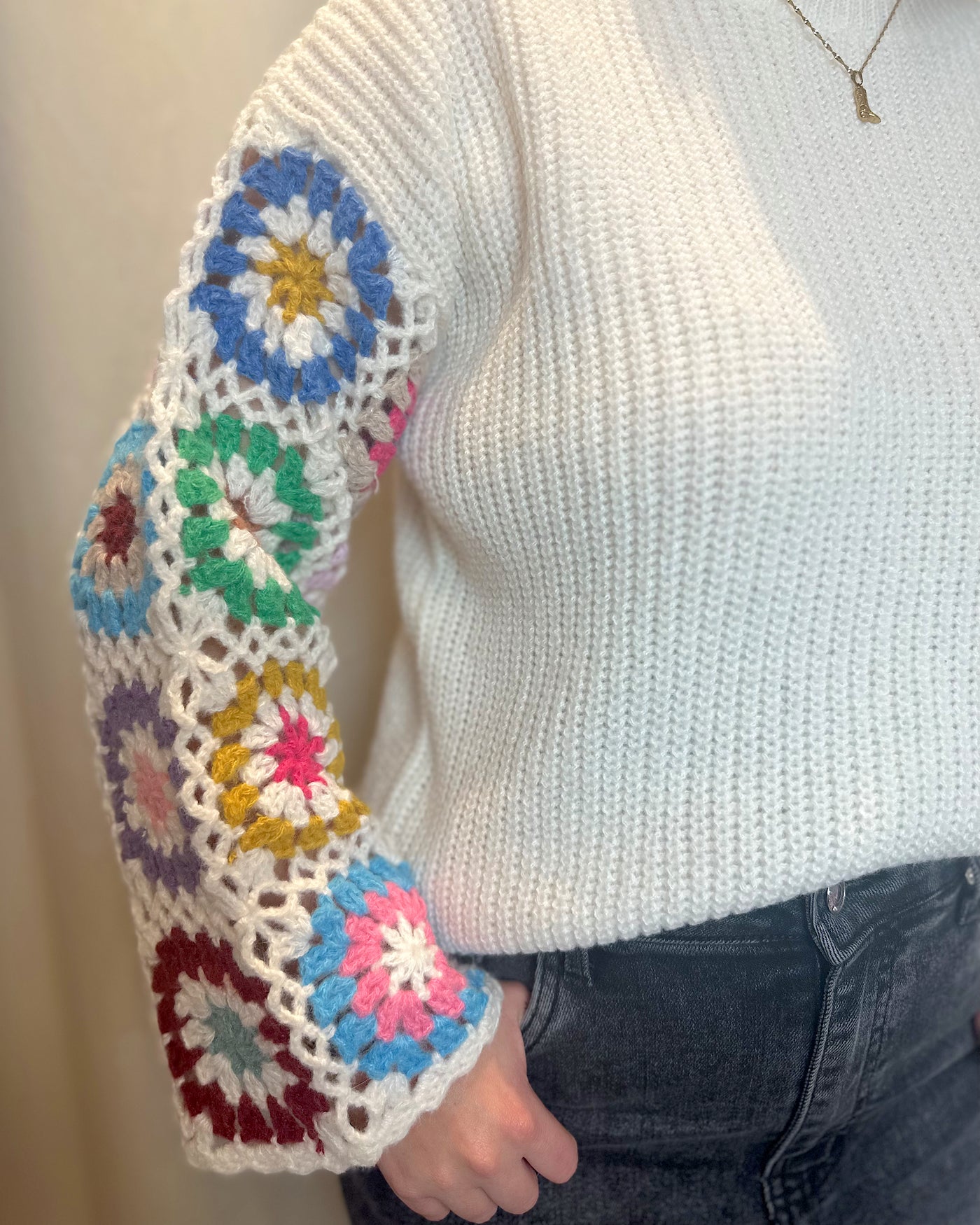 Colorful Crochet Sleeves Trui (all unique)