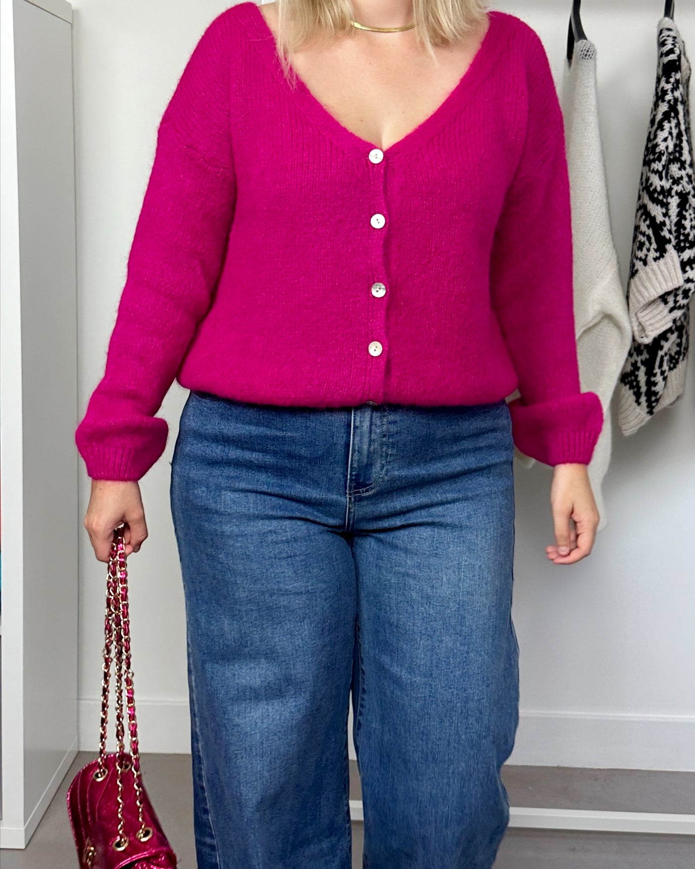 Magenta Basic Cardigan Buttons