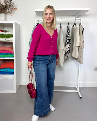 Magenta Basic Cardigan Buttons