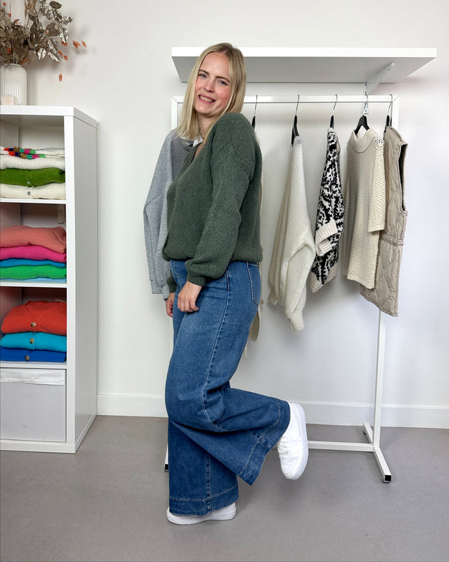 Kaki Green Basic Cardigan Buttons