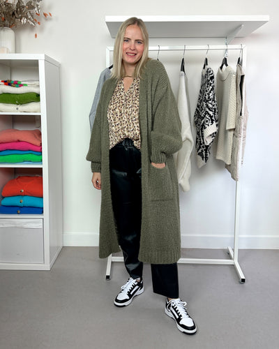 Lange cardigan Kaki long