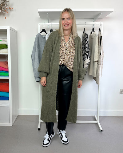 Lange cardigan Kaki long