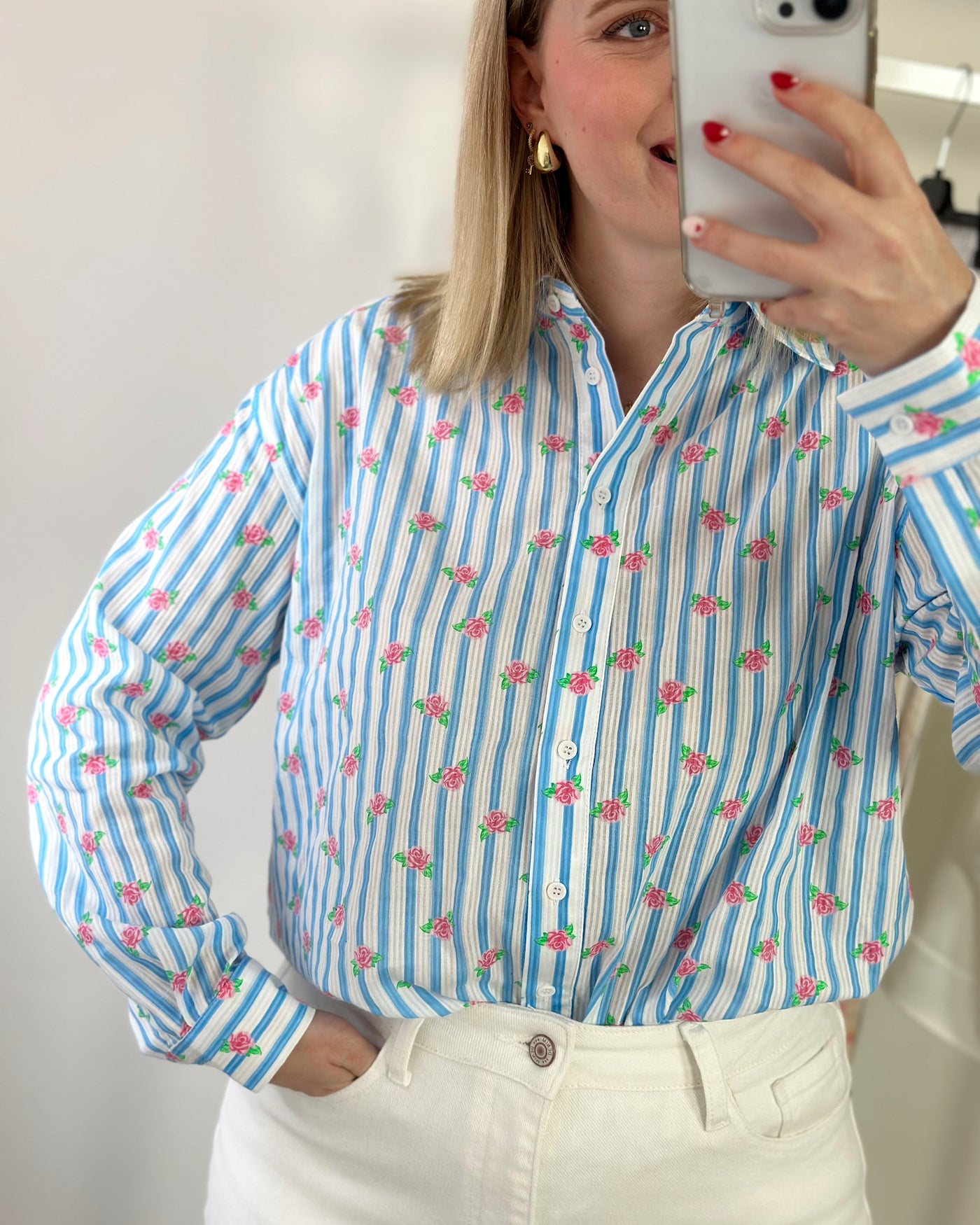 Blouse Blue Striped and Flowers