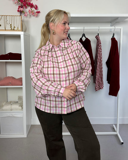 Pink Check Fall Blouse