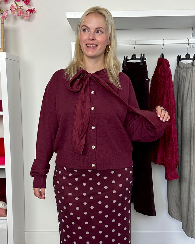 Burgundy Bow Cardigan
