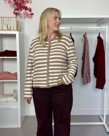 Round Neck Cardigan Camel White