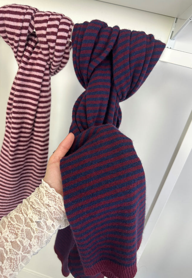 Striped Scarf Navy Bordeaux Cashmere Blend