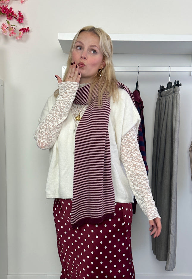 Striped Scarf Bordeaux Cashmere Blend