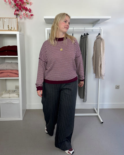 Striped Trui Bordeaux Cashmere Blend