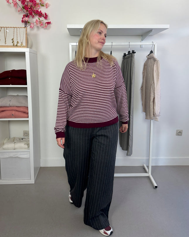 Striped Trui Bordeaux Cashmere Blend