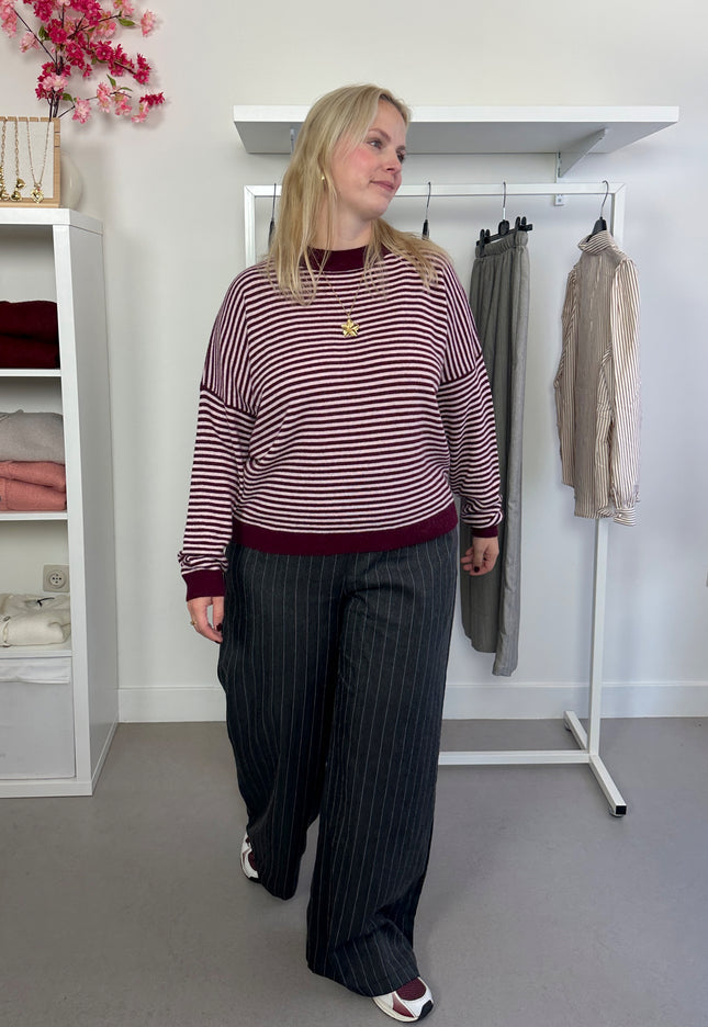Striped Trui Bordeaux Cashmere Blend