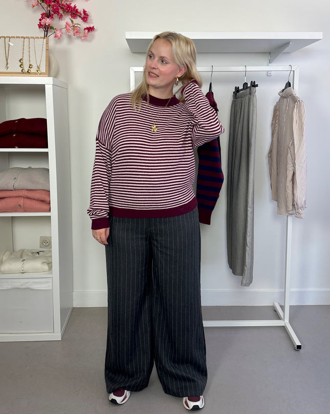 Striped Trui Bordeaux Cashmere Blend
