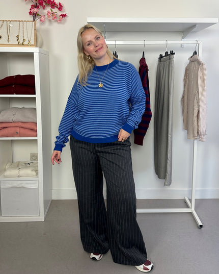 Striped Trui Kobaltblauw Cashmere Blend