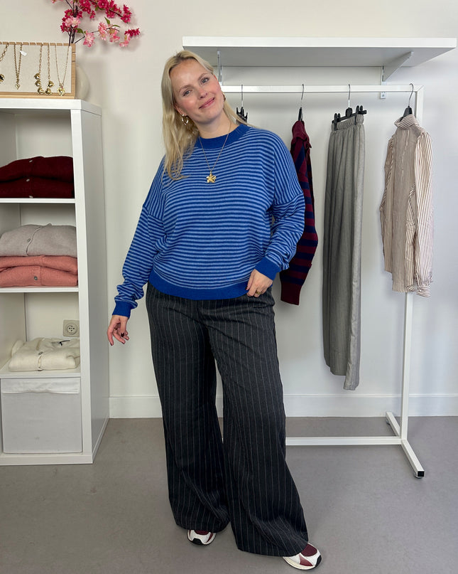 Striped Trui Kobaltblauw Cashmere Blend