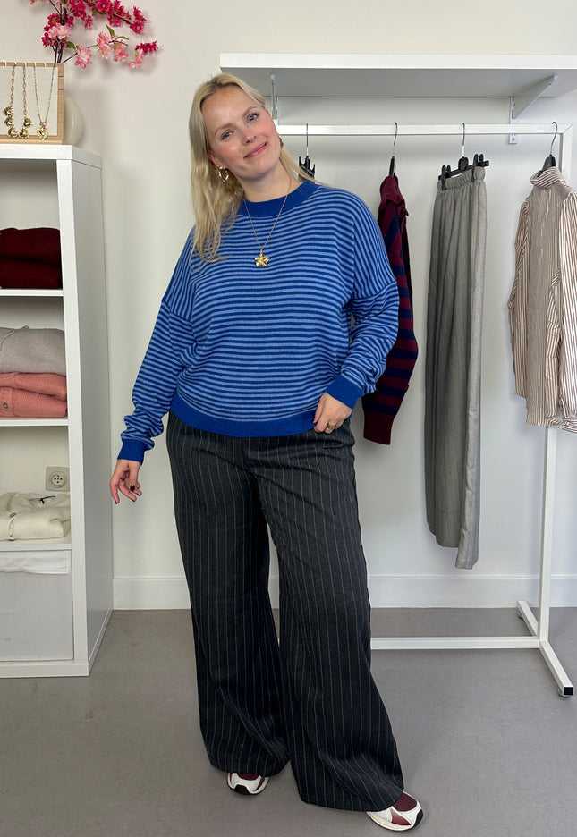 Striped Trui Kobaltblauw Cashmere Blend