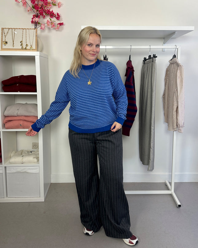 Striped Trui Kobaltblauw Cashmere Blend