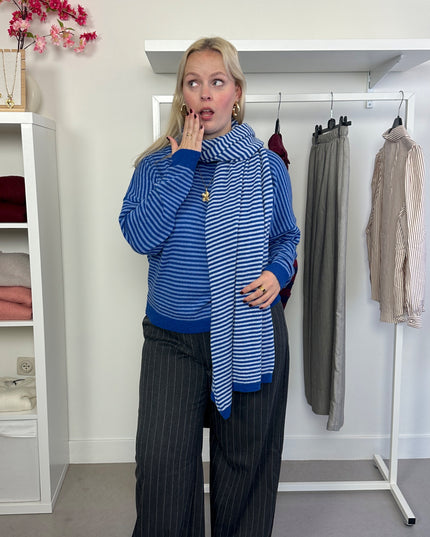 Striped Scarf Kobalt Cashmere Blend