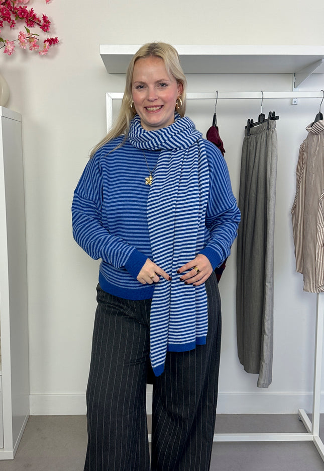 Striped Scarf Kobalt Cashmere Blend