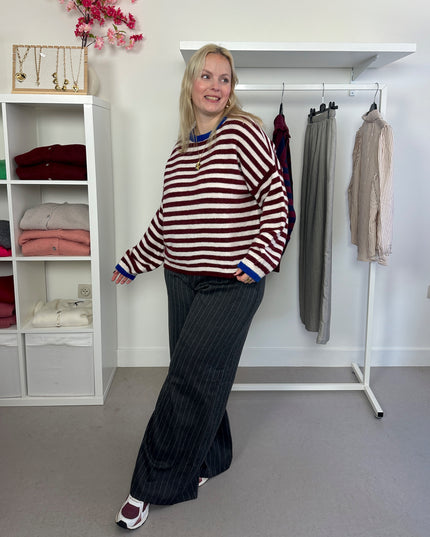 Striped Trui Bordeaux Kobalt