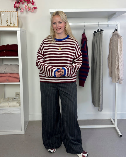 Striped Trui Bordeaux Kobalt