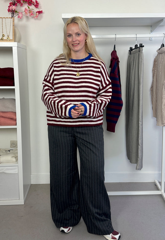 Striped Trui Bordeaux Kobalt