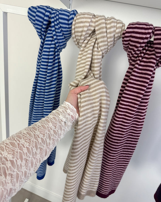 Striped Scarf Beige Cashmere Blend