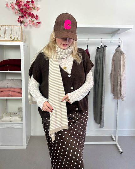 Striped Scarf Beige Cashmere Blend