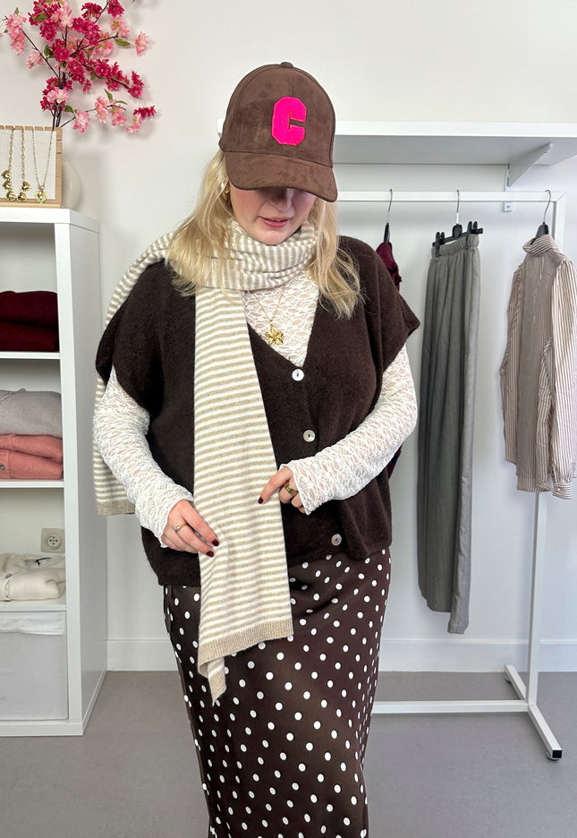 Striped Scarf Beige Cashmere Blend