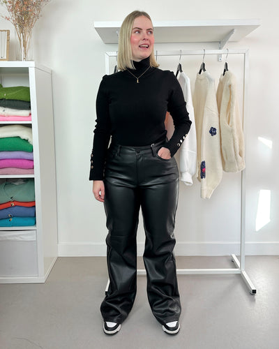 Faux Leather Pants Black Straight