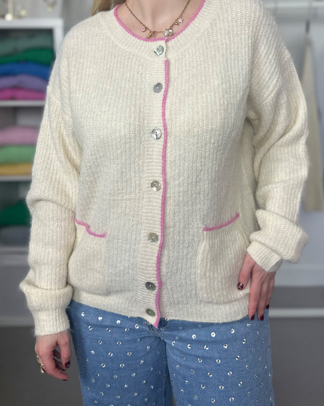 Lola Cardigan Cream Fuchsia