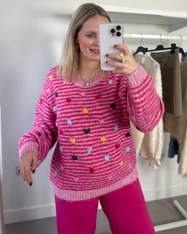 Striped Knit Pink Hearts