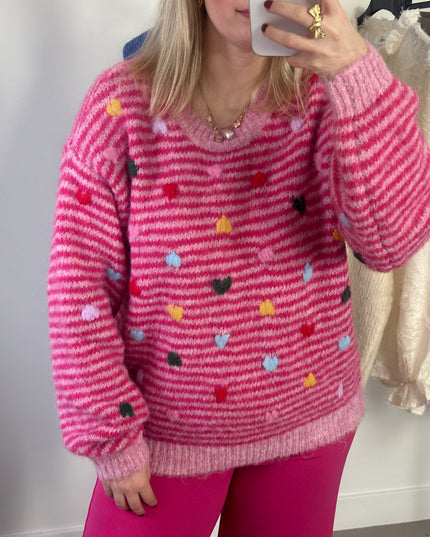 Striped Knit Pink Hearts