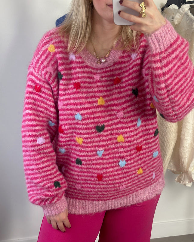 Striped Knit Pink Hearts