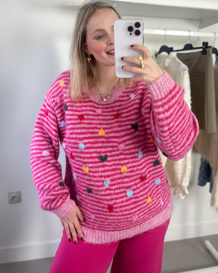 Striped Knit Pink Hearts