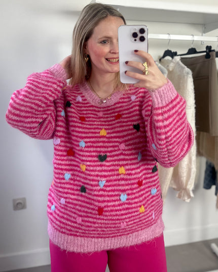 Striped Knit Pink Hearts