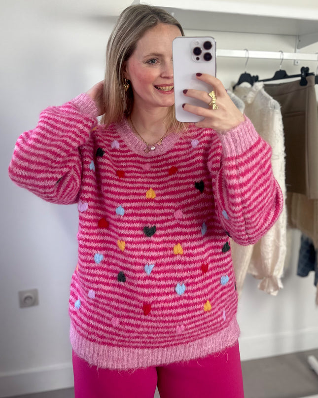Striped Knit Pink Hearts