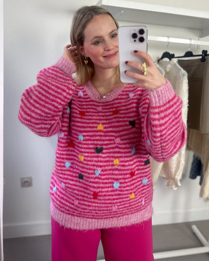 Striped Knit Pink Hearts